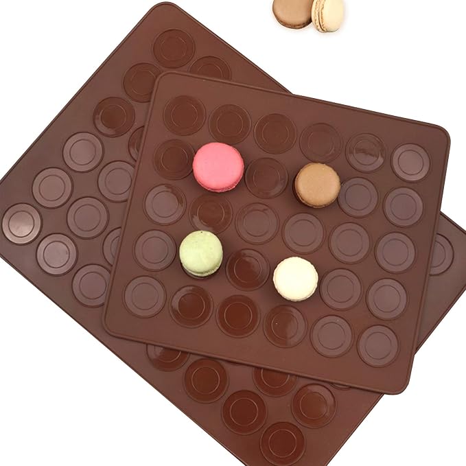 Silicone Macaron Baking Mats, 2 Non-Stick Silicone Baking Mats, Food Safe Baking Mat, Great For Macaron, Cookies, Bread, Pastry, Dessert (48Capavity + 30Capacity)
