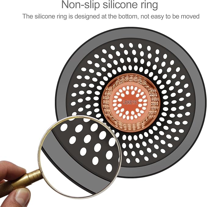 LEKEYE Shower Drain Hair Catcher/Bathroom Drain Cover/Bathtub Drain Strainer/Shower Stall Drain Protector(Red Copper)