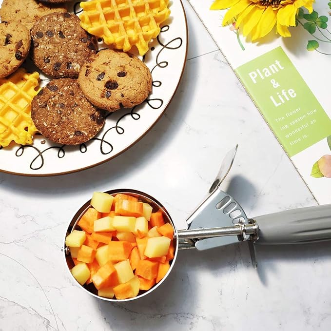 Saebye Portion Scoop - #8 (4 oz) - Disher, Large Cookie Scoop, Food Scoops, Muffin Scoops - Portion Control - 18/8 Stainless Steel, Grey Handle