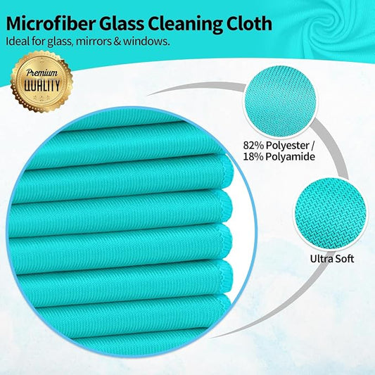 Microfiber Cleaning Cloth - 6 Pack Glasses Cleaning Cloth, 16" x 14" Window Cleaning Rags, Streak Free Lint Free Polishing Cloths Wipes for Eye Glass, Stainless Steel, Windshield, Turquoise