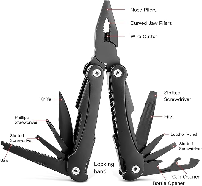 14 IN 1 Multitool Pliers with Pocket Clip, Portable Pocket Knife Camping Tool - Needle Nose Pliers, Replaceable Wire Cutters, Screwdrivers & Saw, Ideal Multitool Gifts for Men, Dad, Husband