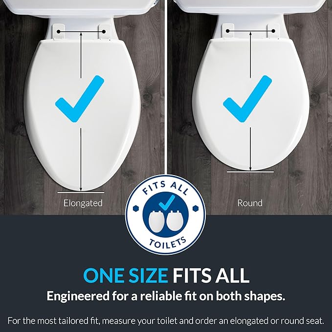Mayfair Universal Size Slow Close Toilet Seat, Durable Plastic, Fits Round & Elongated Toilets, White (Pack of 2)