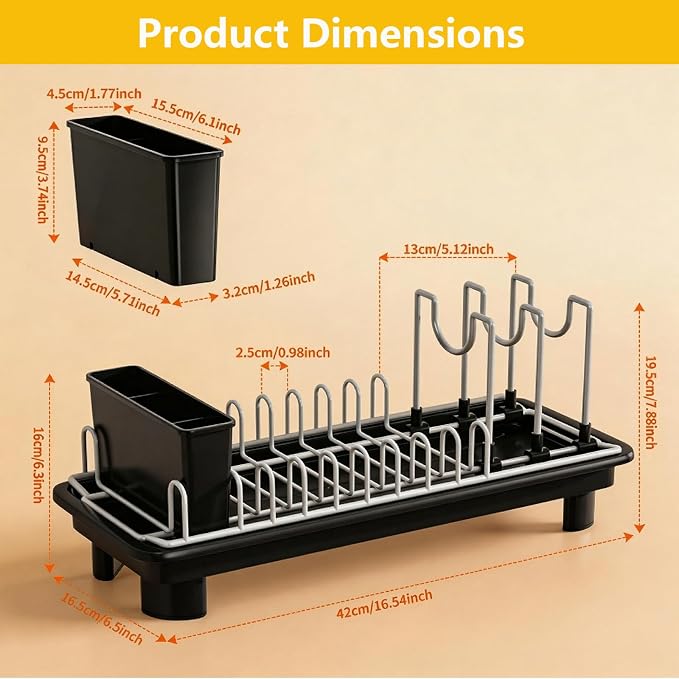 Small Dish Drying Rack,Compact Dish Rack for Kitchen Counter with 360° Rotating Drain Spout and Utensil Holder,Stainless Steel Countertop Dish Drainer for Sink,Space-Saving Design for Small Kitchen