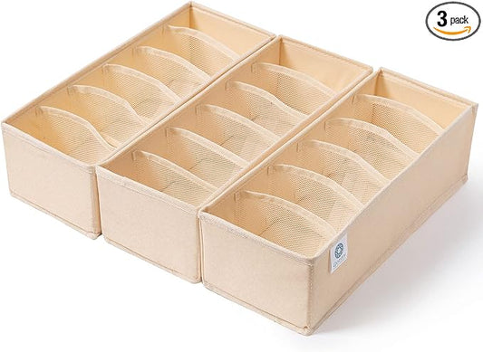 Qozary 3 Pack Sock Underwear Drawer Organizer Dividers, Collapsible Cabinet Closet Storage Boxes for Clothes, Socks, Lingerie, Underwear, Tie, Belt, Baby, Bedroom