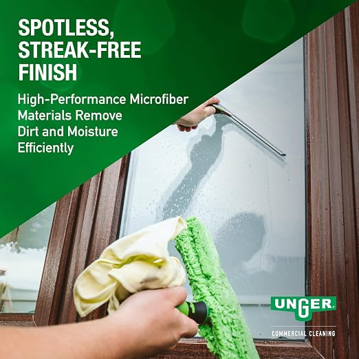 Unger Commercial ErgoTec Set – Complete Window Cleaning Kit with Squeegee, Scraper, Scraper Blades, Telescopic Pole, and Ergonomic Handle for Professional Streak-Free Glass Cleaning (ETSET)