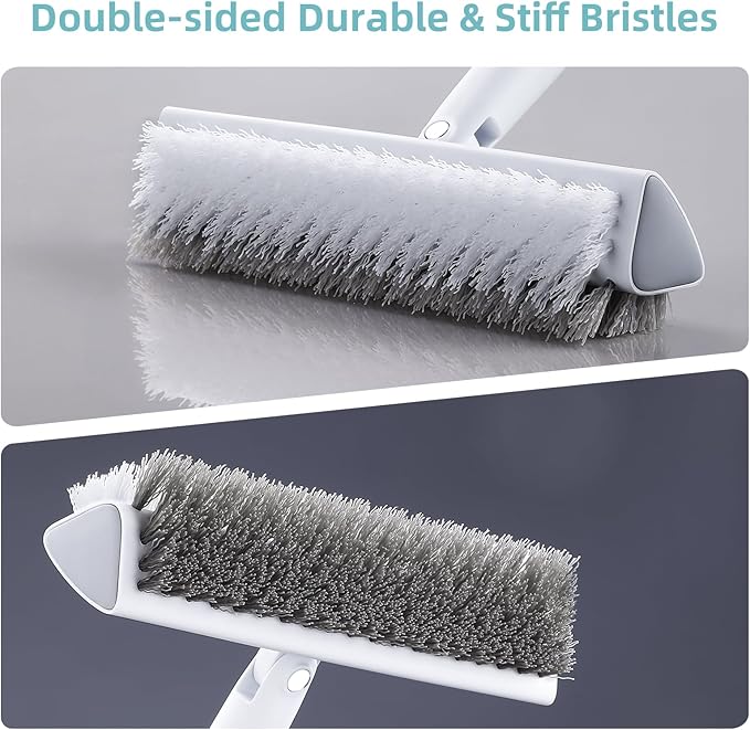 MOPALL Shower Bathtub Scrubber Brush for Cleaning with 55" Long Handle | Dual sided Stiff Bristle, 180° Rotatable V Shape Head, Heavy Duty Stainless Steel Handle, for Tile, Patio/Deck/Garage/Corner
