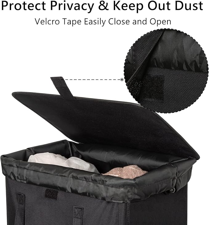 WOWLIVE 100L Black Laundry Hamper with Lid, Dirty Laundry Basket for Dorm | Tall Collapsible Dirty Clothes Hamper with 2 Removable Bags and Handles for Laundry Room, College Dorm