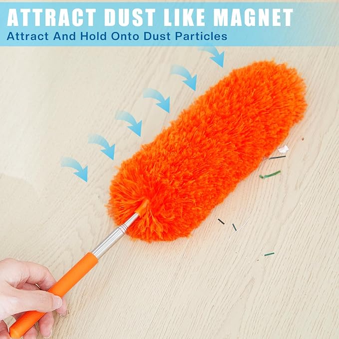 Tanlade 12 Pcs Microfiber Feather Duster for Cleaning, Extendable 13-31 Inch Ceiling Fan Duster with Bendable Head, Washable Tools for Ceiling Fans, Furniture, Car, Cobwebs (Stylish Color)