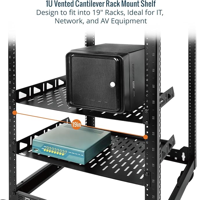 Tecmojo 1U Rack Shelf,19 inch Rack Shelf 14 inch Depth,Rack Mount Shelf with Anti-Slip Stops,Server Rack Shelf and Network Shelf for 19in Equipments, 110lbs Capacity of Vented 1U Shelf,No Lip(2 Pack)