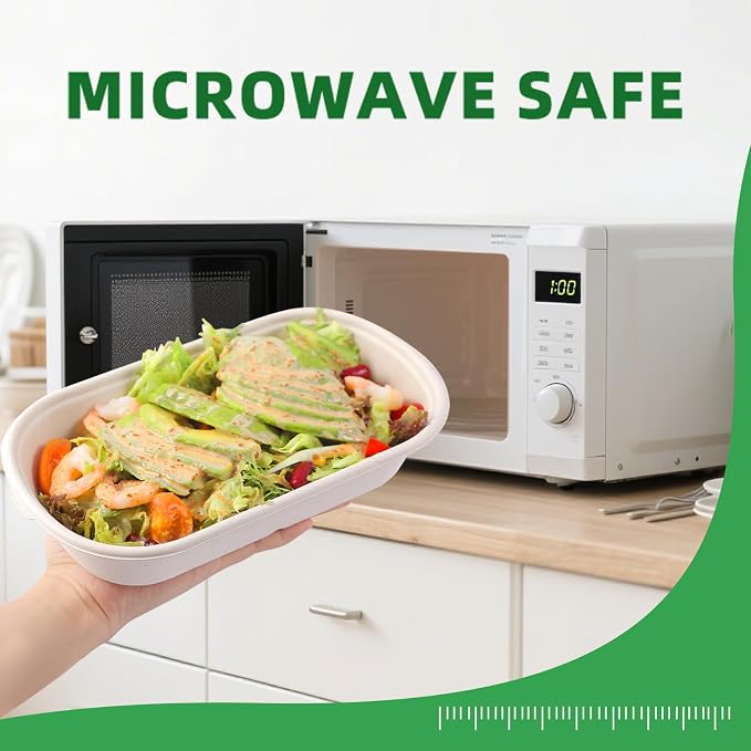 50Pcs(24oz) Disposable Meal Prep Food Containers with Lids,Lunch Salads Microwaveable and Freezable Compostable Safe Non Plastic Food Storage，Biodegradable Take Out Food Bento Boxes.