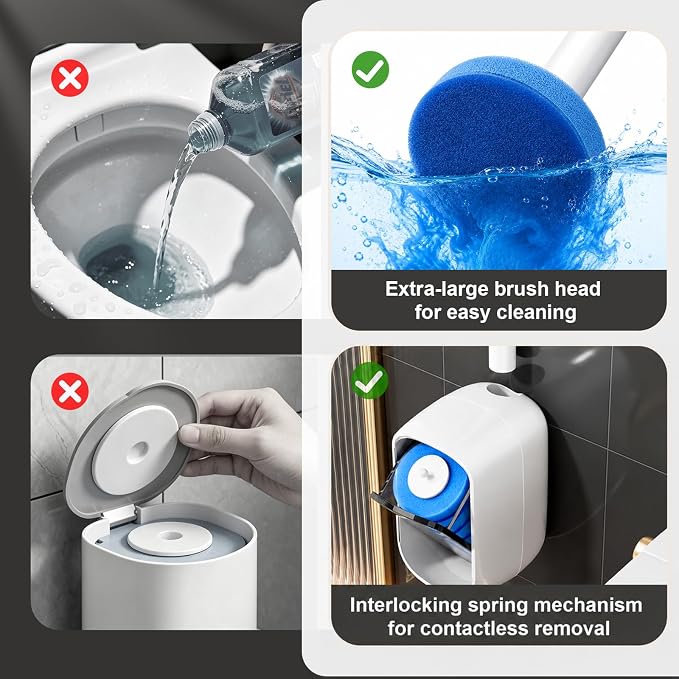 Disposable Toilet Brush Refills, 42 Toilet Wand Replacement Heads with Water-Activated Cleaning Formula, Multi-Layer Disposable Refill Pads for Toilet Bowl Cleaning, Blue