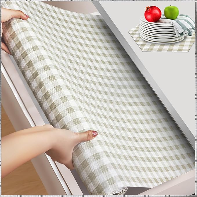 Beautysaid Shelf and Drawer Liner for Kitchen Cabinet Non Adhesive Non Slip | Shelf Paper Waterproof Washable Thickened for Dresser Pantry Shelve Bathroom Protector Liner(Checkered,12 in x 20FT)