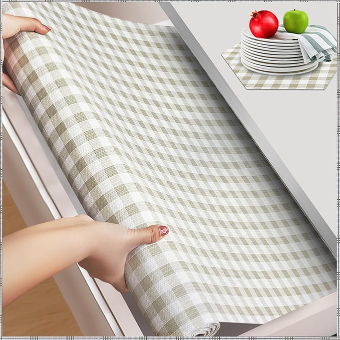 Beautysaid Shelf and Drawer Liner for Kitchen Cabinet Non Adhesive Non Slip | Shelf Paper Waterproof Washable Thickened for Dresser Pantry Shelve Bathroom Protector Liner(Checkered,12 in x 30 FT)