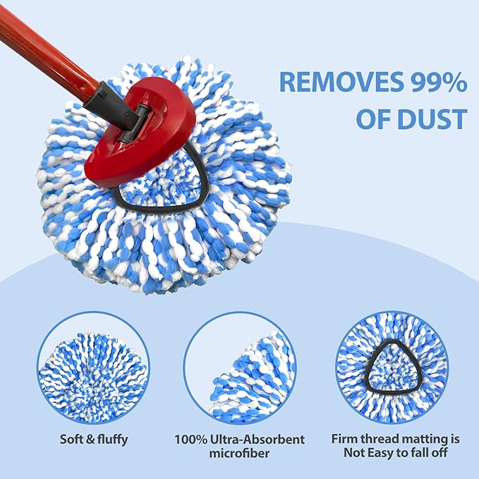 Nuorest Spin Mop Replacement Heads, Microfiber Mop Refills, Easy to Replace (4 Heads)
