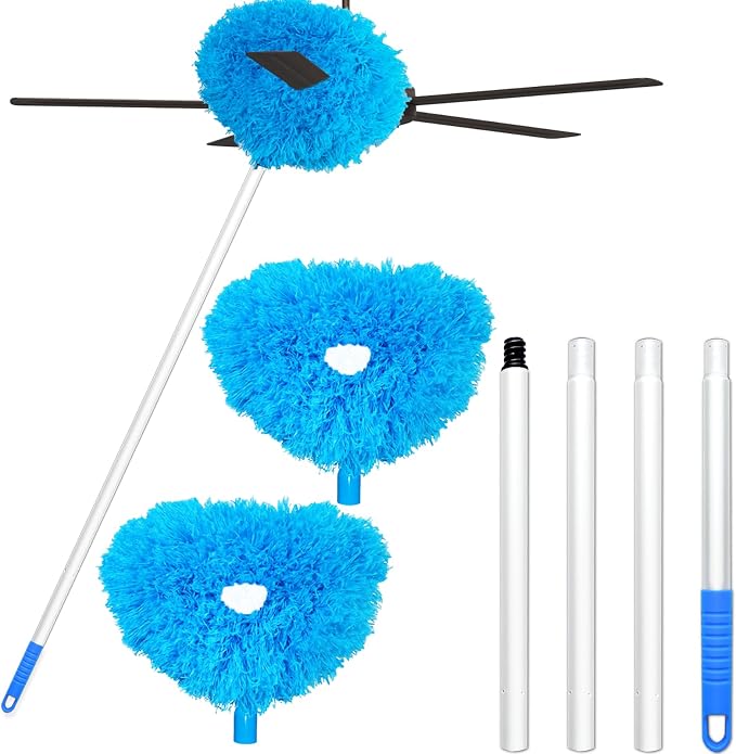 2 Pack Ceiling Fan Cleaner Duster,Reusable Microfiber High Ceiling Fan Blade Cleaner with Removable Extension Pole 13 to 50 Inch for Cleaning,Bookshelves,Door,Window Top,Furniture