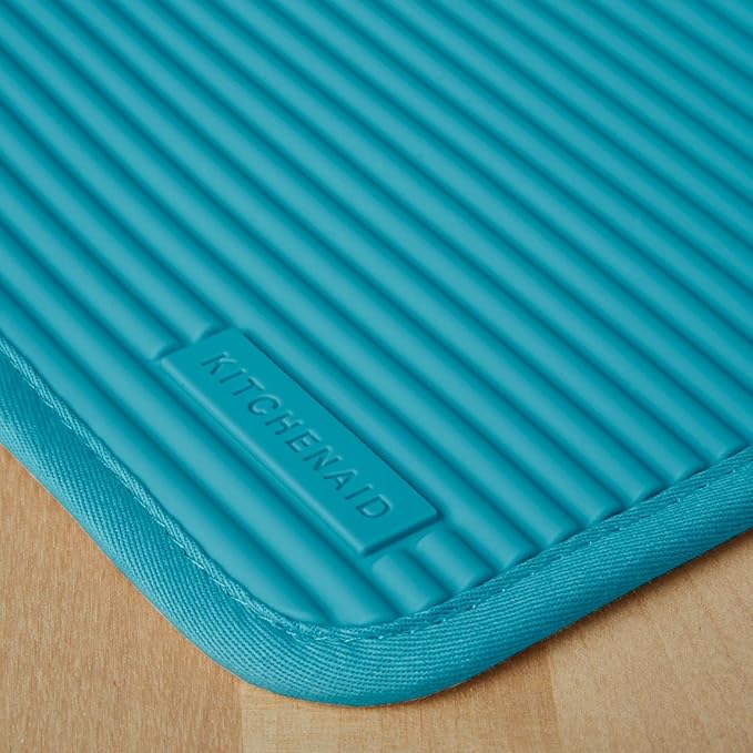 KitchenAid Ribbed Soft Silicone Pot Holder 2-Pack Set, Ocean Drive Blue, 7"x9"