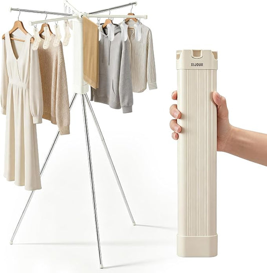 Foldable Clothes Drying Rack, Adjustable Windproof Laundry Drying Rack with Grooves & Clips, Outdoor Clothes Drying Rack Stand for Indoor Outdoor,Travel, Camping, Hotel, RV, Small Apartment