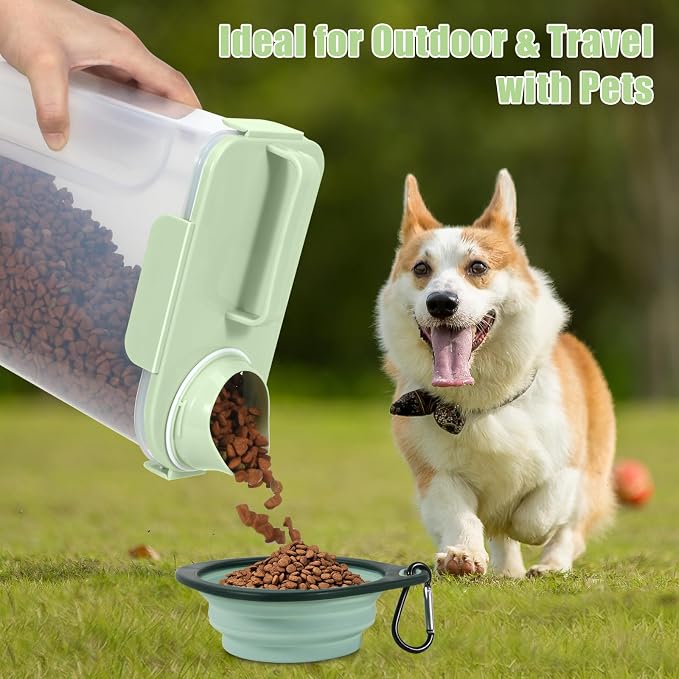 5 Lbs Dog Cat Food Storage Container with Collapsible Dog Bowls for Travel, Portable Pet Food Storage Container, Easy-Pouring Bird Seed Dispenser, Airtight Rice Cereal Oatmeal Flour Holder -Green | Portable Cat Food Containers with Collapsible Bowl 10 ...
