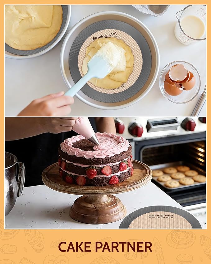 Sopito Platinum Silicone Baking Mat, Non-Stick, Food-Grade, Total 5 Pcs | Reusable 3-year, Heat Resistant to 480℃, Dishwasher Safe, Half-sheets, quarter-sheets, and round mat Set, Versatility