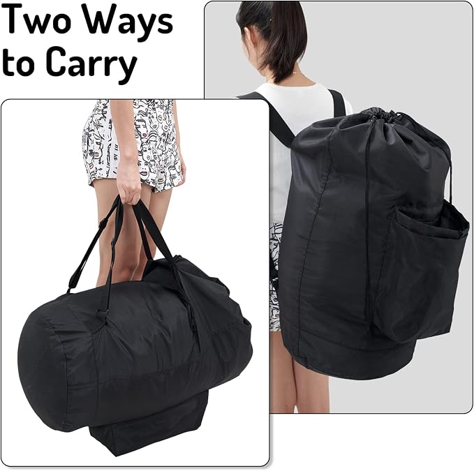 Seiritex Laundry Backpack Bag, Dirty Clothes Travel Laundry Bag with Shoulder Straps for College Dorm (Black)