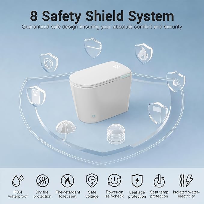 Smart Toilet with Bidet Built in, Modern Tankless Toilet for Bathroom with Heated Seat and Night Light, One Piece Toilets with Soft Close, Dryer, Foot Sensor, Auto Lid&Seat/Dual Auto Flush