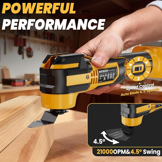 NATBEESY Upgraded Oscillating Multi-Tool Compatible with DeWalt 20V Battery, Cordless Oscillating Tool with Brushless Motor, 21000 OPM & 4.5°Swing for Fast Smooth Cutting, Tool Only