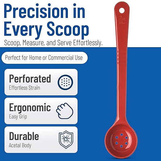 Carlisle FoodService Products CFS 396105 Perforated Long Handle Portion Control Spoon, 2 oz, Red