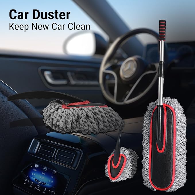 YeewayVeh 2-Pack Car Duster Kit, Microfiber Scratch-Free, Gray/Red | Exterior & Interior Dust Remover Brush for Vehicles and Home Cleaning