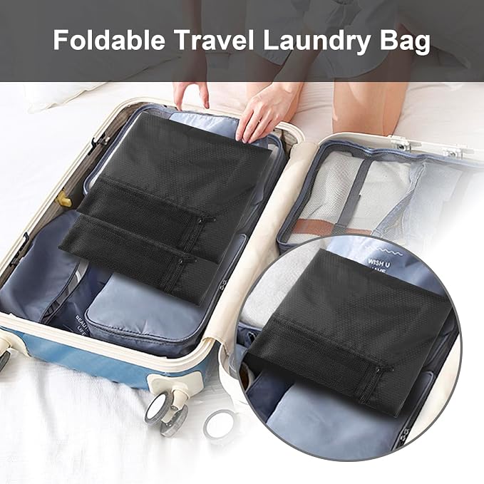 Laundry Bag Backpack Durable Laundry Bag with Shoulder Straps and Mesh Pockets Portable Laundry Hamper Dirty Clothes Bag for College, Travel, Laundromat, Apartment (Black)