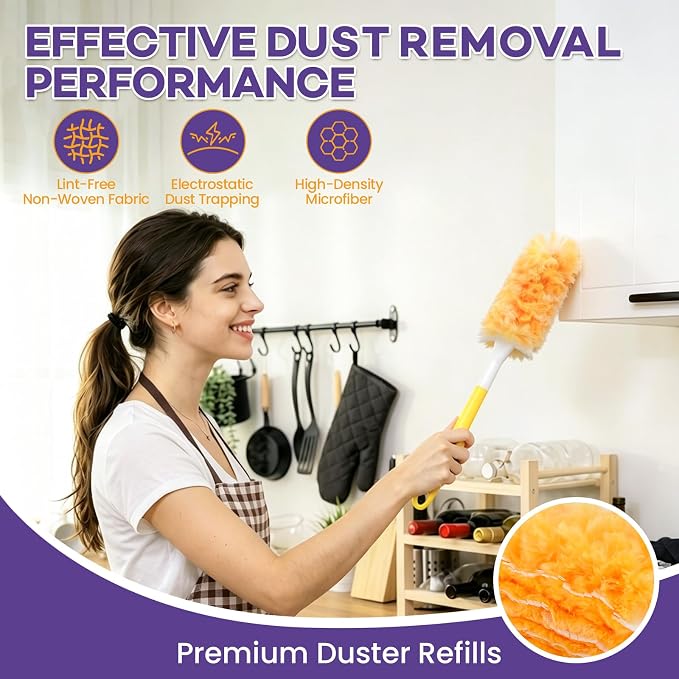 160 Count Duster Refills for Swiffer 360° Dusting Refills with Short Handle | Disposable Duster Refills, Multi-Surface Microfibre Dusters Kit for Home Office Cleaning