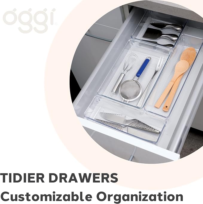 Oggi Clear Drawer Organizer, 3" X 9" | Pack of 2 | For Kitchen | For Office | For Bathroom