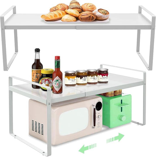 Expandable Cabinet Shelf Organizer for Kitchen 11", White (2 Pack) | Expandable 14-25" Metal Countertop Organizer for Kitchen, , Fits Pantry, Over Sink, Spices, Microwave & Dishes