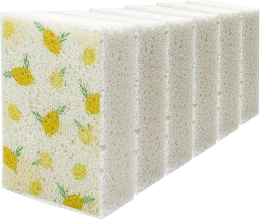 Scratch Scrub Sponge, 6 Kitchen Sponges for Cleaning Around the Home, Bathroom & More, Large Size Scratch-Free Dish Scrubber, Best for Nonstick Pots and Pans (4" x 6" x 1",Lemon)
