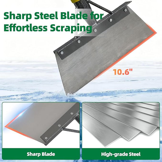 Floor Scraper Long Handle - Ice Removal Tool, Multifunctional Garden Cleaning Flat Shovel, 74" Weed Scraper Heavy Duty Sharp Blade for Lawn Edging,Sidewalk Weeding,Driveway Steps Snow Shovel