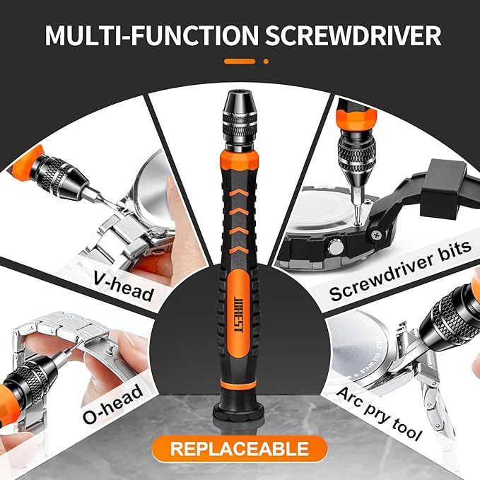 JOREST Watch Repair Tool Kit, Battery Replacement & Strap Adjustment, Wrench Opening Back Cover, Case Opener, Link Remover, Bracelet Resizing, Band Pin Removal, Screwdriver, Spring Bar