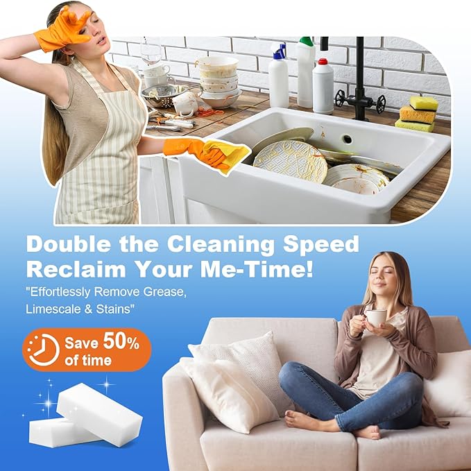 21-Pack Extra-Thick Melamine Cleaning Sponges | 3.94 x 2.76 x 1.18 in, water-activated, non-scratch, for kitchen and bathroom use