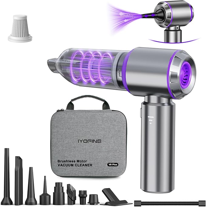 Vacuum/Air Duster 80,000RPM Super Power Mini Car Vacuum Cleaner | 80,000 RPM Portable Rechargeable Dust Blower Gun, High Power Suction Pump, Car Interior Cleaning detailing Kit for Home