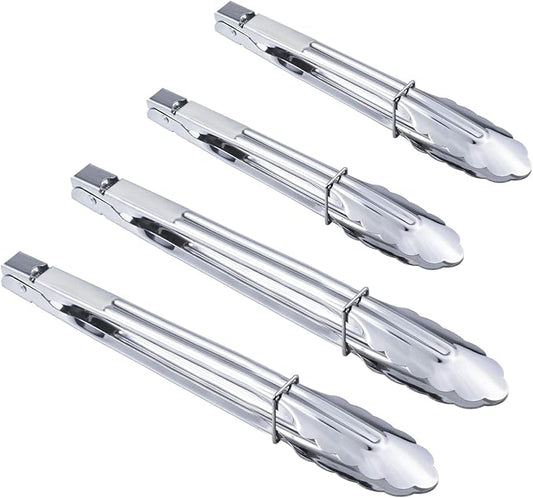 HINMAY Stainless Steel Utility Food Tongs Set Kitchen Metal Tongs for Cooking Grilling Barbecue BBQ and Serving Salad (9 12 Inch 4 Pieces)
