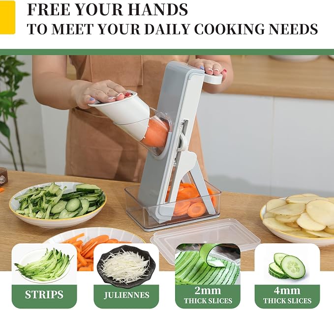 Safe Mandoline Slicer for Kitchen, 4-In-1 Chopper Vegetable Cutter, Mandolin Julienne Slicers for Fruits and Vegetables, Potato Cutter for Fries, Kitchen Gadgets and House Essentials