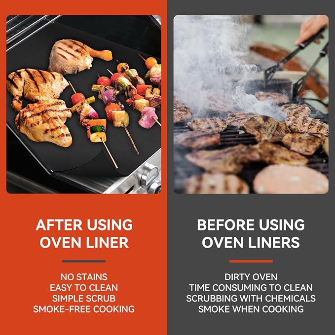 Oven Liners for Bottom of Electric Gas Oven, Reusable Non-Stick Teflon Protector Mat, Heat Resistant Grill Mats Outdoor, Easy to Clean Gas Stove Liners BPA and PFOA Free 23.6"x 15.7" Stovetop Cover