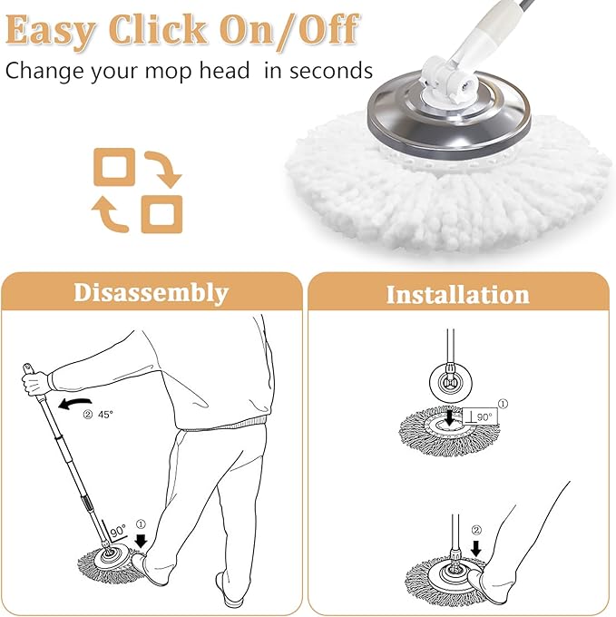 NICEMOVIC 5 Pack Spin Mop Replacement Head for 360° Spin Mop System, Round Shape Standard Universal Size Mop Head, Microfiber Spin Mop Refills Easy Cleaning and Machine Washable