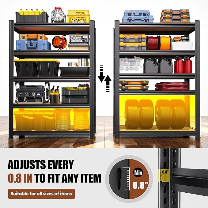 71.2''H Wood Storage Shelves,Garage Shelving,Adjustable Garage Shelves,Heavy Duty Metal Shelving, 5 Tier Wood Utility Steel Shelf, Shelving Units and Storage Rack fo Kitchen Pantry Laundry