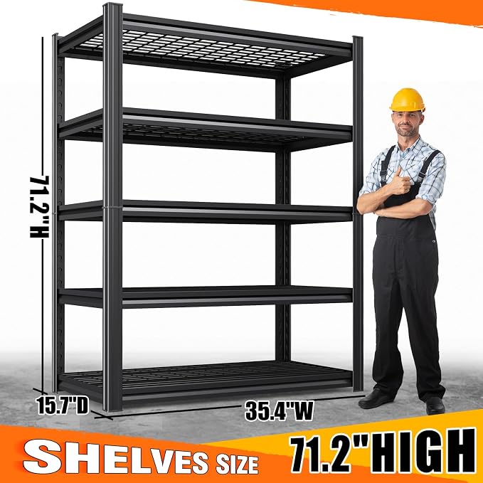 Set of 6-71"H Garage Shelving-3000LBS 5 Tier Storage Shelves,Adjustable Heavy Duty Metal Shelving Unit and Storage Large Wire Rack,Utility Steel Shelf For Shop Warehouse Industrial Pantry 71"x35"x16"