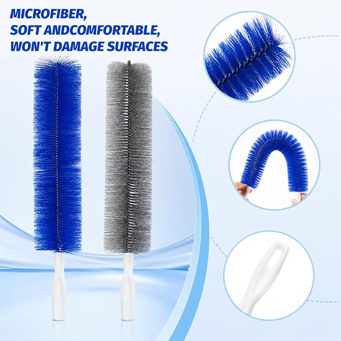 2Pcs Bendable Microfiber Head,Fan Cleaning Brush Bendable Cobweb Duster,Reusable and Washable,Suitable for Cleaning Vents,Ceilings,Blinds,Furniture and Hard-to-Reach Areas