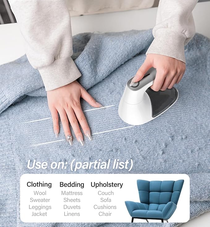 Bymore Fabric Shaver, Lint Remover for Clothes, Sweaters & Furniture, White