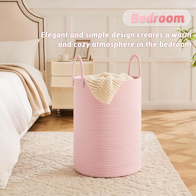 Artfeel Laundry Basket,Woven Cotton Rope Laundry Hamper,100L for Decorative Storage of Dirty Clothes,Toys and Blankets in Bathroom,Baby Room and Living Room