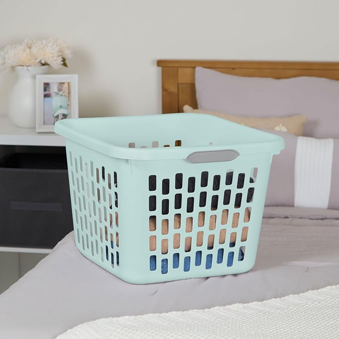Sterilite Laundry Basket, Plastic Clothes Hamper, 24 Pack | 1.5 Bushel Capacity, Mint, Large Square Bin with Comfort Grip Handles and Reinforced Rim