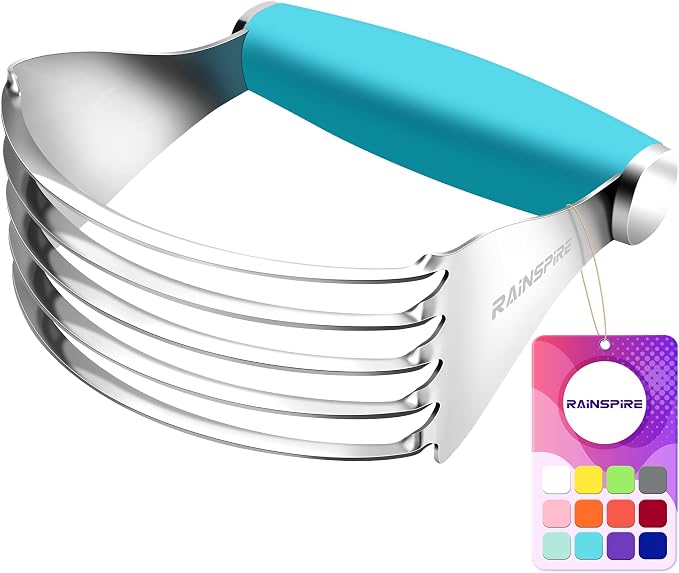 Rainspire XL Pastry Cutter For Baking, Heavy Duty Pastry Blender Stainless Steel, Thick Sharp Blades Dough Blender, Dough Cutter Butter Cutter Pastry for Easy Mixing, Dishwasher Safe, Blue