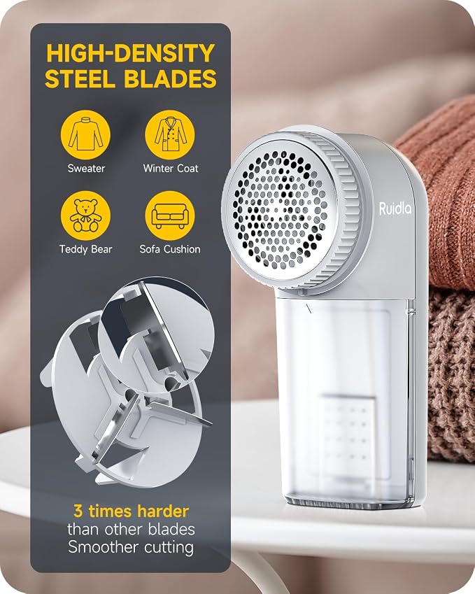 Ruidla Fabric Shaver Lint Remover, Sweater Shaver to Remove Pilling | Lint Shaver with 2-Speed Power Adjustment, Fuzz Shaver for Clothes Balls-Battery Operated, Easy Removable Bin for Fuzz(Grey)