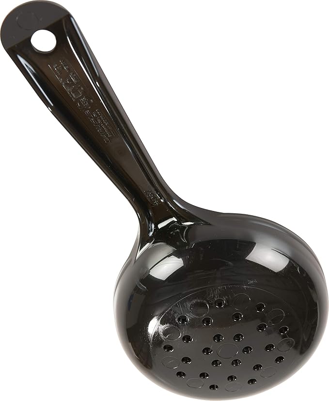 Carlisle FoodService Products 496703 Perforated Short Handle Portion Control Spoon, 6.0 fl oz, Black